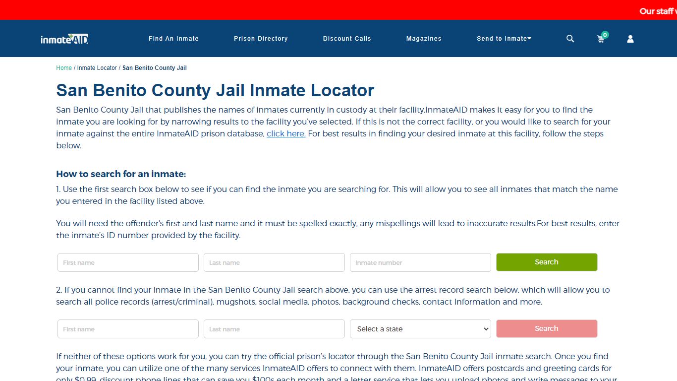 San Benito County Jail Inmate Locator - inmateaid.com