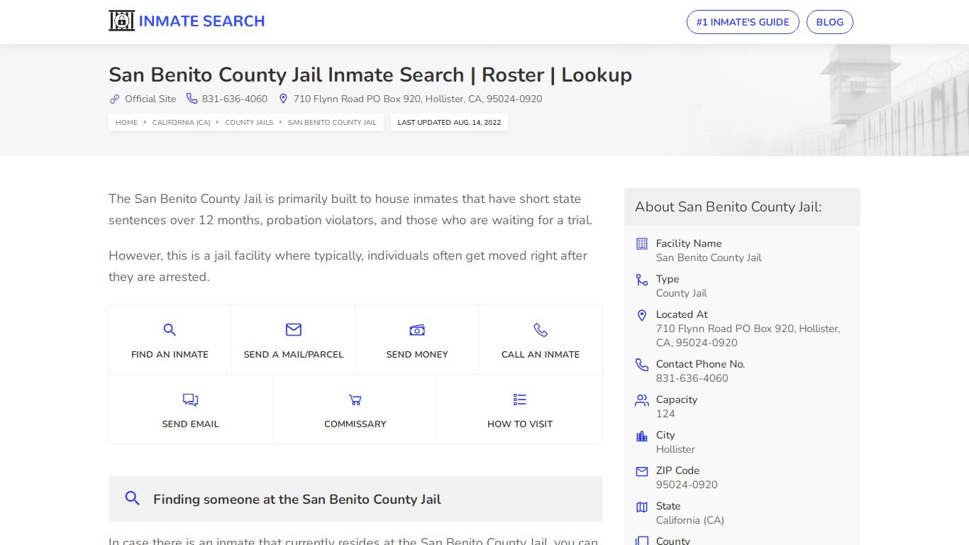 San Benito County Jail Inmate Search | Roster | Lookup
